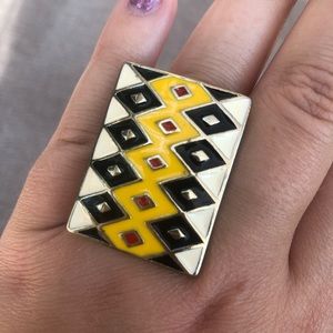 Vintage Mod Argyle Ring Yellow White Black Stretch